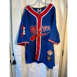 NLBM Baseball Jersey Button‎ Up J-Head Embroidered Patches Blue Mens